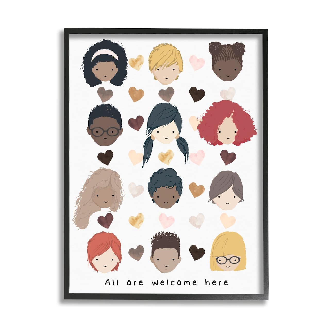 Stupell Industries All Welcome Here Child Portraits Black Framed Wall Art